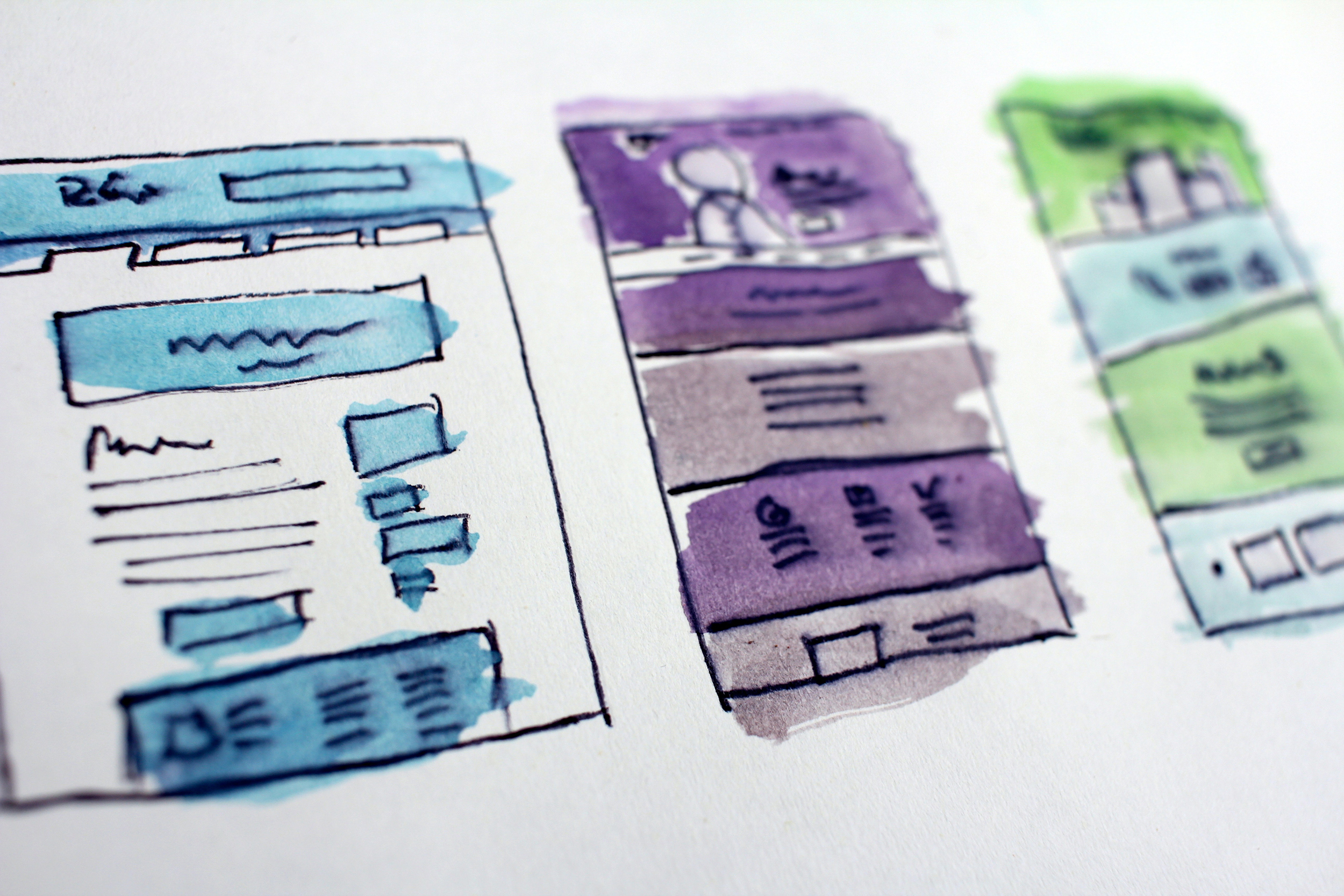 Watercolour sketches of website design